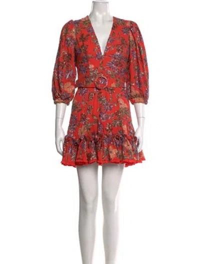 Pre-owned Alexis Floral Print Mini Dress In Orange