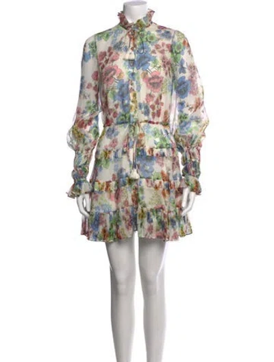 Pre-owned Alexis Floral Print Mini Dress In White