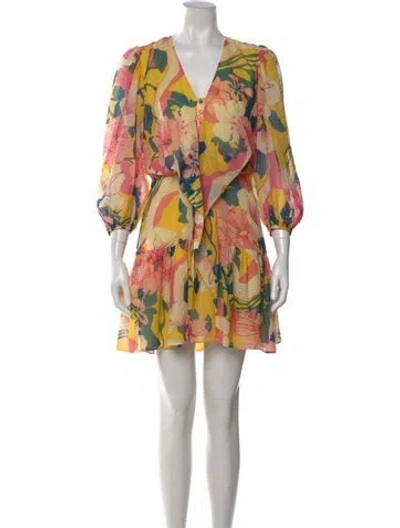 Pre-owned Alexis Floral Print Mini Dress In Yellow