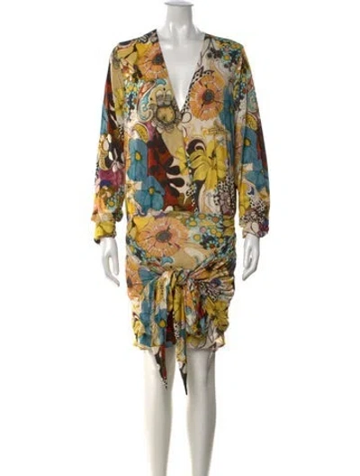 Pre-owned Alexis Floral Print Mini Dress In Yellow