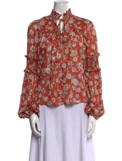 Pre-owned Alexis Floral Print Mock Neck Blouse W/ Tags In Orange