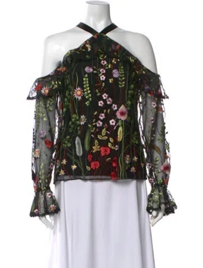 Pre-owned Alexis Floral Print Off-the-shoulder Blouse In Black