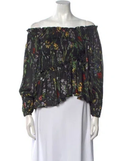 Pre-owned Alexis Floral Print Off-the-shoulder Blouse In Black