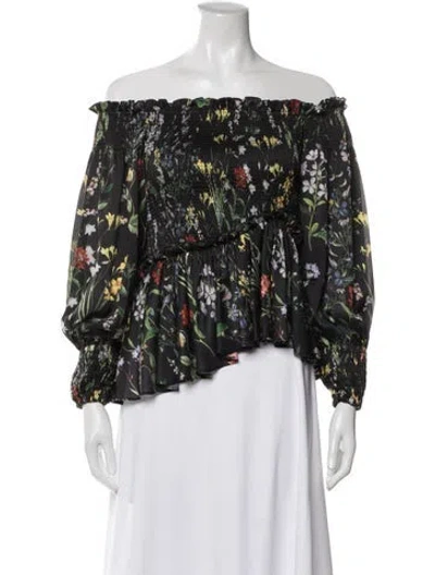 Pre-owned Alexis Floral Print Off-the-shoulder Blouse In Black