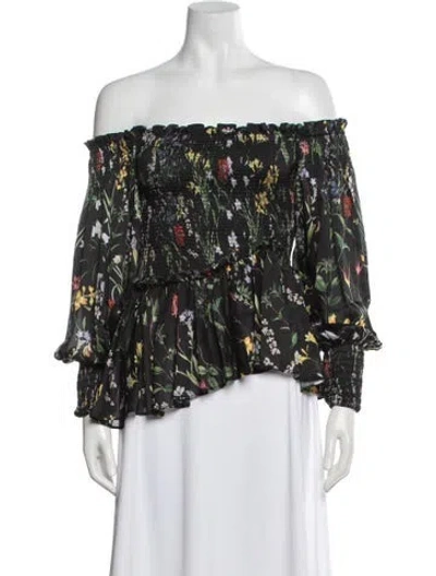 Pre-owned Alexis Floral Print Off-the-shoulder Blouse In Black