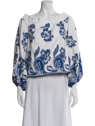 Pre-owned Alexis Floral Print Off-the-shoulder Blouse In Blue/white