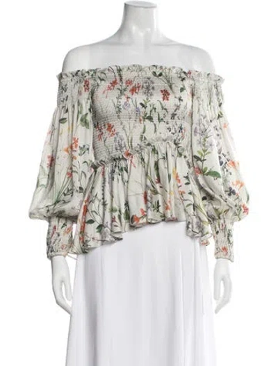 Pre-owned Alexis Floral Print Off-the-shoulder Blouse In Green