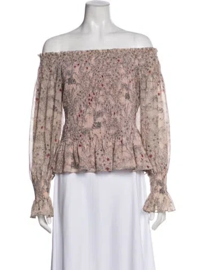Pre-owned Alexis Floral Print Off-the-shoulder Blouse In Pink