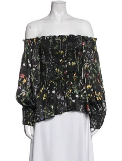 Pre-owned Alexis Floral Print Off-the-shoulder Blouse W/ Tags In Green
