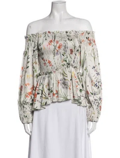 Pre-owned Alexis Floral Print Off-the-shoulder Blouse W/ Tags In Neutrals