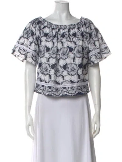 Pre-owned Alexis Floral Print Off-the-shoulder Crop Top In Blue