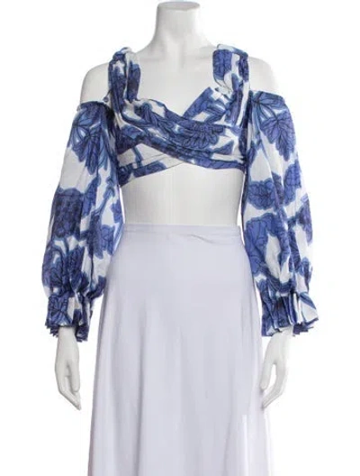 Pre-owned Alexis Floral Print Off-the-shoulder Crop Top W/ Tags In Blue