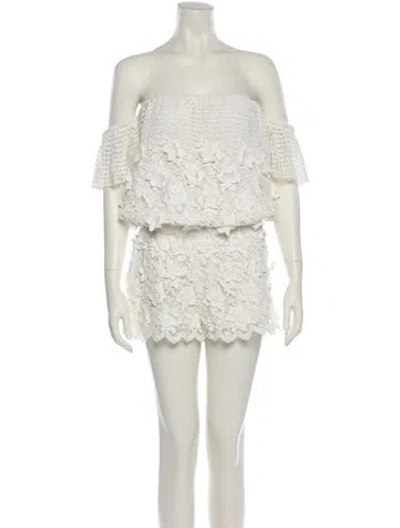 Pre-owned Alexis Floral Print Off-the-shoulder Romper In Neutral