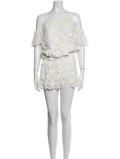 Pre-owned Alexis Floral Print Off-the-shoulder Romper In Neutrals