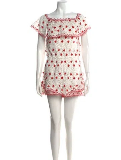 Pre-owned Alexis Floral Print Off-the-shoulder Romper In White