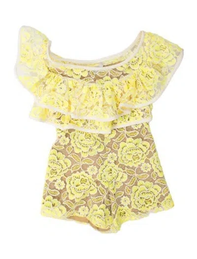 Pre-owned Alexis Floral Print Off-the-shoulder Romper In Yellow