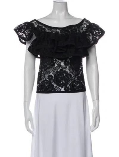Pre-owned Alexis Floral Print Off-the-shoulder Top In Black