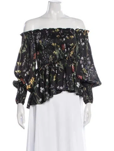 Pre-owned Alexis Floral Print Off-the-shoulder Top In Black
