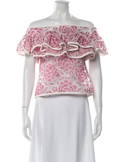 Pre-owned Alexis Floral Print Off-the-shoulder Top In Red