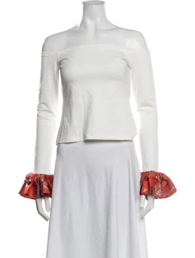 Pre-owned Alexis Floral Print Off-the-shoulder Top In White
