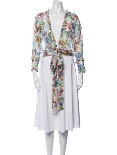 Pre-owned Alexis Floral Print Open Front Sweater In Neutrals
