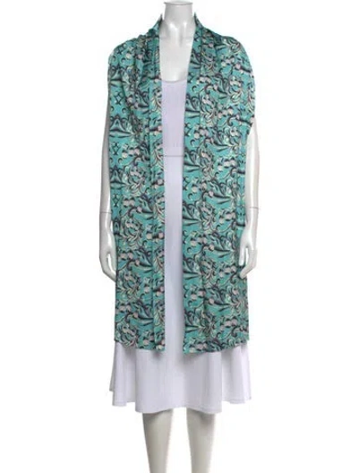 Pre-owned Alexis Floral Print Open Front Top In Blue