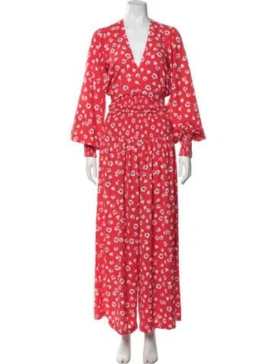 Pre-owned Alexis Floral Print Pleated Accents Pant Set In Red