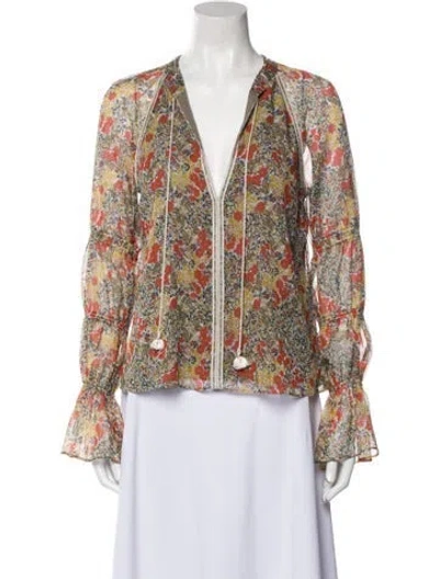 Pre-owned Alexis Floral Print Plunge Neckline Blouse In Neutral