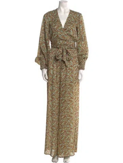 Pre-owned Alexis Floral Print Plunge Neckline Jumpsuit In Brown