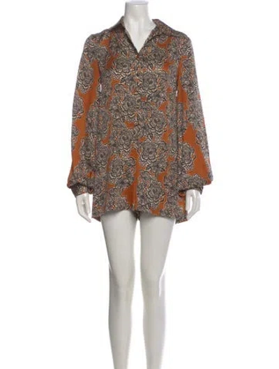 Pre-owned Alexis Floral Print Romper In Orange