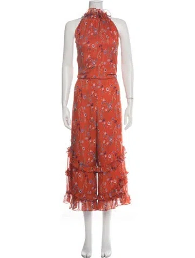 Pre-owned Alexis Floral Print Ruffle Embellishment Pant Set In Orange