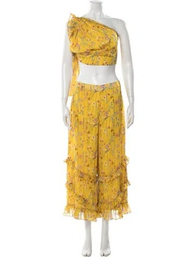 Pre-owned Alexis Floral Print Ruffle Embellishment Pantsuit In Yellow