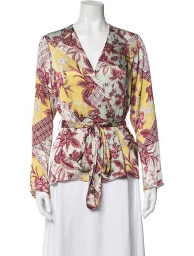 Pre-owned Alexis Floral Print Ruffle Embellishment Robe In Yellow