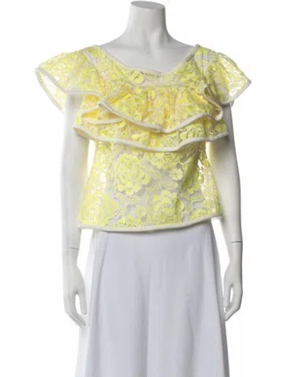 Pre-owned Alexis Floral Print Scoop Neck Top In Yellow
