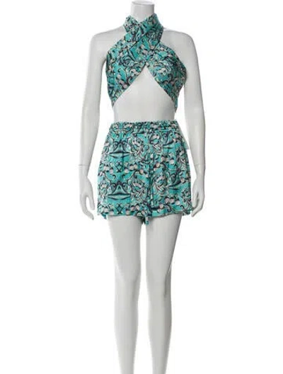 Pre-owned Alexis Floral Print Scoop Neck T-shirt In Blue