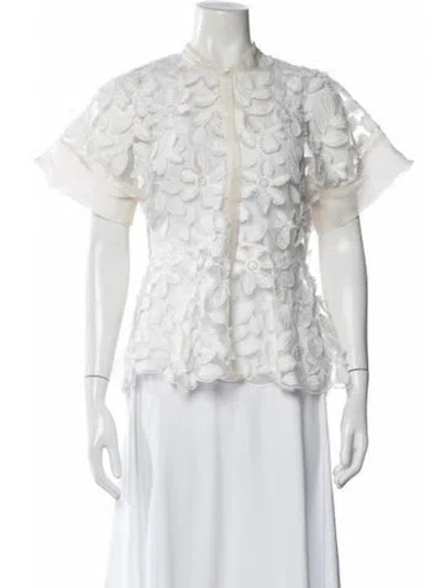 Pre-owned Alexis Floral Print Short Sleeve Blouse In White