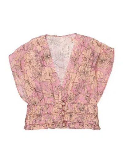 Pre-owned Alexis Floral Print Square Neckline Blouse In Pink