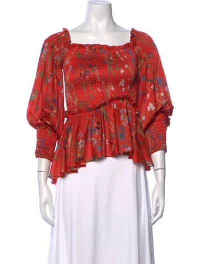 Pre-owned Alexis Floral Print Square Neckline Blouse In Red