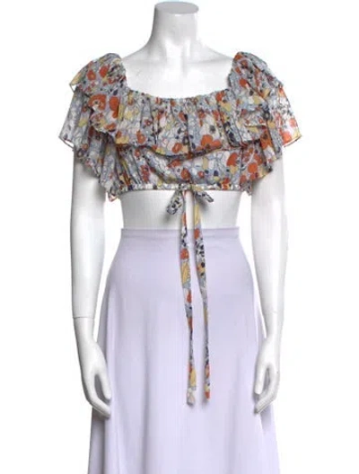 Pre-owned Alexis Floral Print Square Neckline Crop Top In Blue