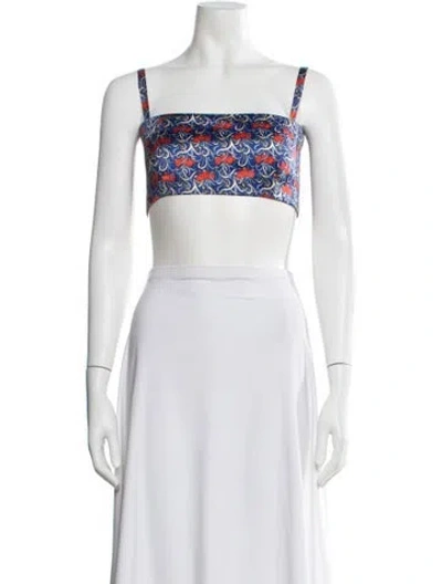Pre-owned Alexis Floral Print Square Neckline Crop Top In Blue