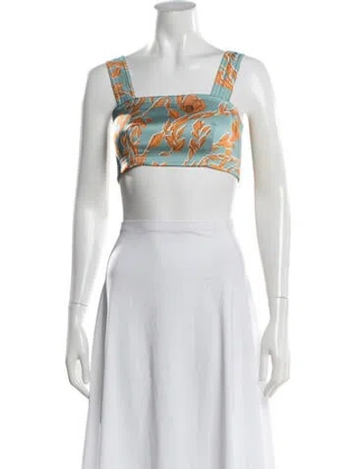 Pre-owned Alexis Floral Print Square Neckline Crop Top In Blue