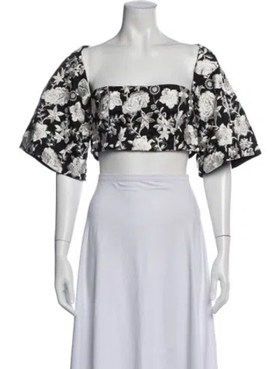 Pre-owned Alexis Floral Print Square Neckline Crop Top In Neutral