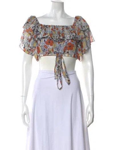 Pre-owned Alexis Floral Print Square Neckline Crop Top In Orange
