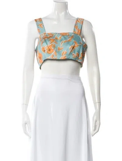 Pre-owned Alexis Floral Print Square Neckline Crop Top In White