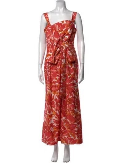 Pre-owned Alexis Floral Print Square Neckline Jumpsuit W/ Tags In Orange/pink/white
