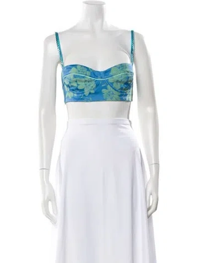 Pre-owned Alexis Floral Print Strapless Crop Top In Blue