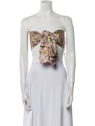 Pre-owned Alexis Floral Print Strapless Crop Top In Green