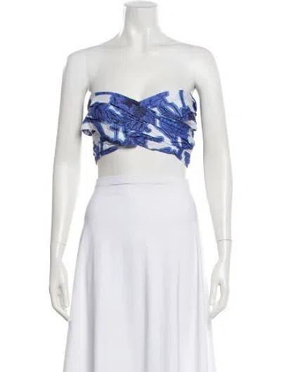 Pre-owned Alexis Floral Print Strapless Crop Top W/ Tags In Blue