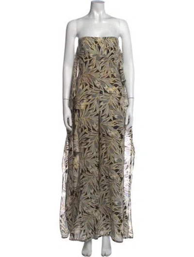 Pre-owned Alexis Floral Print Strapless Jumpsuit In Neutral