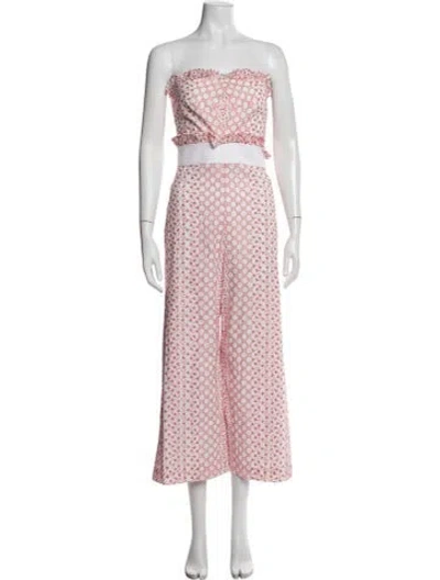 Pre-owned Alexis Floral Print Strapless Jumpsuit In Red/white